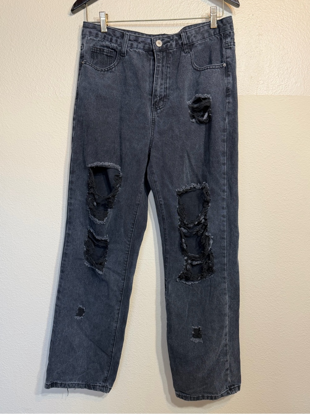 Distressed Black High Rise Jeans - Ripped Straight Leg